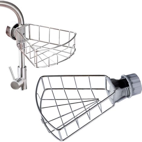 Support d'éponge pour évier, support de rangement pour robinet de cuisine en acier inoxydable à suspendre (1/5)