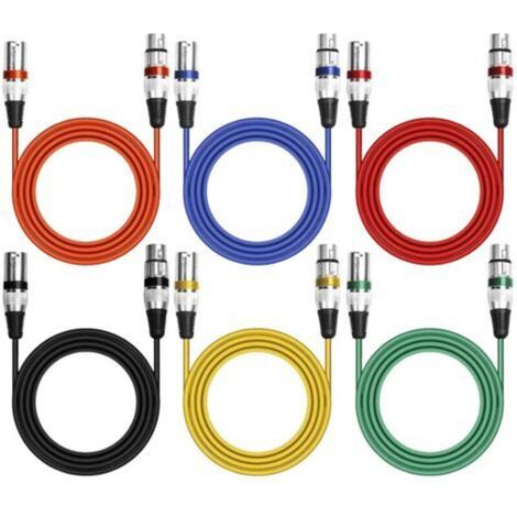 Packung mit 6 symmetrischen XLR-Mikrofonkabeln (Stecker und Buchse), 3-poliger DMX-Audioanschluss für Studioaufnahmen (2 m)