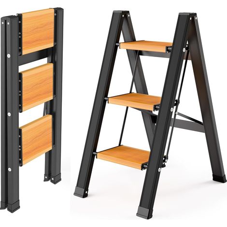 Escabeau 3 marches Pliable, échelle Pliante en Aluminium, jusqu'à 150 kg avec pédale antidérapante, escabeau pliant portable, échelle légère élégante pour la maison, échelle multifonctionnelle (1/5)