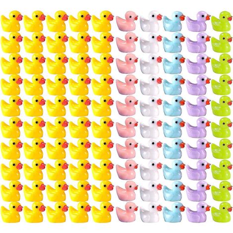 Lot de 100 petits canards décoratifs en résine durable, de forme réaliste, adorables, parfaits pour Noël, un anniversaire ou la fête des enfants. (1/4)