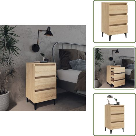 Mesita de noche industrial - vidaXL Mesita de noche y patas de metal roble Sonoma 40x35x69 cm - Mesita de noche roble Sonoma