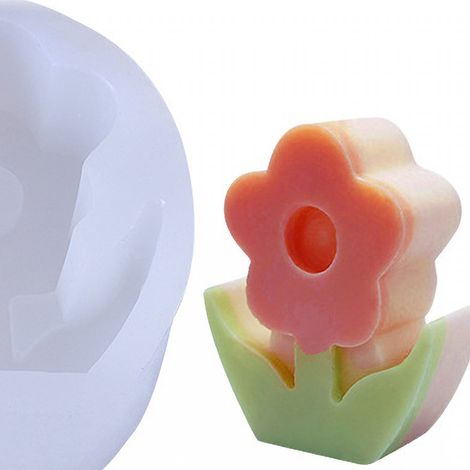 Lot de 4 moules en silicone pour bougies parfumées artisanales 3D, tulipe et tournesol, petites fleurs en relief (1/3)