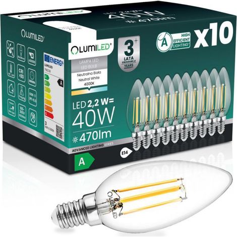 Ampoule LED E14 - Culot B35 - 2,2 W - 470 Lm - Température Couleur 4000 K - Angle Faisceau 360° - Classe Énergétique A - Lot de 10 (1/5)