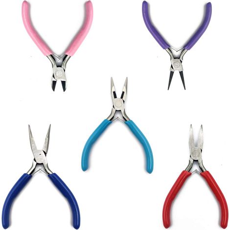 Lot de 5 Set Pince Bijoux, Ensemble Pinces à Bijouxs, Coupe-Fil, pPince Bec Rond Effilé Courbé Plat pour Fabrication Bijoux Bricolage - (1/5)