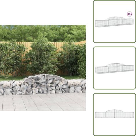 Paniers à gabions arqués 15 pcs 300x50x40/60 cm fer galvanisé - Panier Gabion - Gabion - Clôture Gabion - Décoration Jardin - Mur Gabion (1/5)