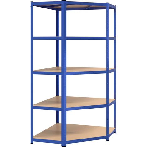 vidaXL Estantería esquina 5 niveles madera contrachapada y acero azul (1/2)