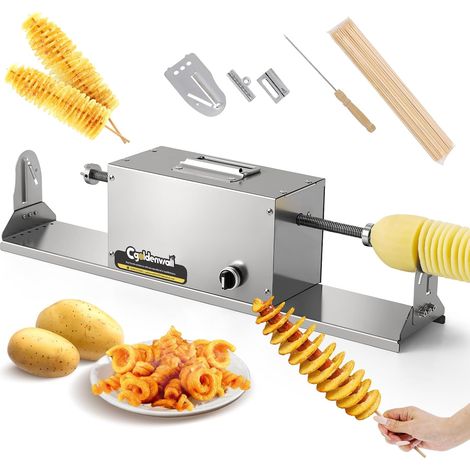 Coupe-Pommes de Terre en Spirale Électrique, Trancheur de Pommes de Terre Tornado en Acier Inoxydable pour Frites Bouclées et Chips Tornado, Carottes, Légumes, Fruits, Concombres (1/5)