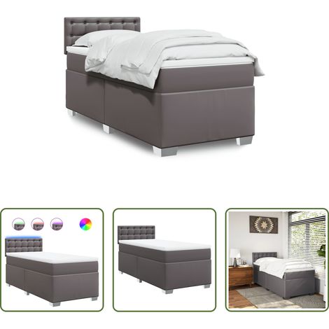 Matratze - Boxspringbett mit Matratze Grau 100x200 cm Kunstleder (1/5)