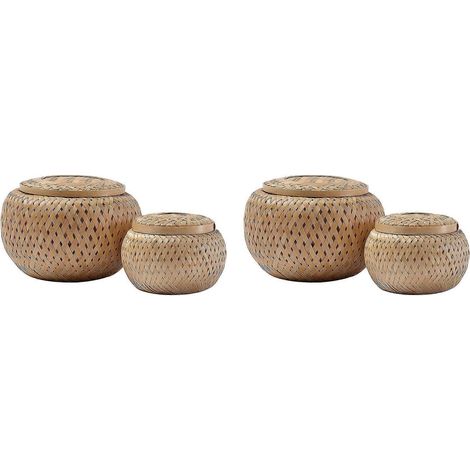 Ensemble de 4 petits paniers décoratifs en bambou avec couvercle pour ranger de petits objets. Boîte de rangement en bambou tressé à la main. (1/4)