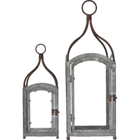 Ensemble 2 lanternes fer patiné gris 15x40cm (1/2)