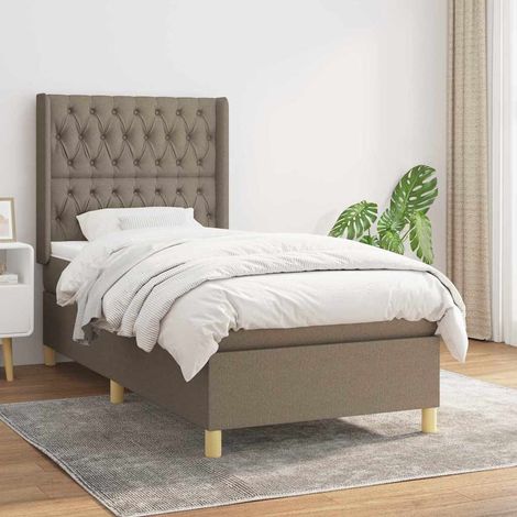 Cama box spring con colchón tela gris taupe 90x200 cm (1/5)