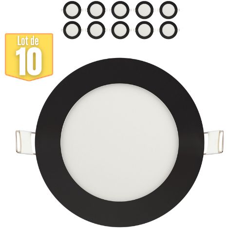 Lot de 10 Dalles LED 6W 2700K 270lm Noir IP20 (1/2)