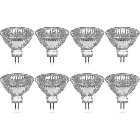 Lot de 8 ampoules halogènes GU5.3 MR16 20W 12V blanc chaud, abat-jour en verre, 400 lumens, 2 broches, kit de remplacement de spot compatible avec les ampoules halogènes 20W. (1/5)