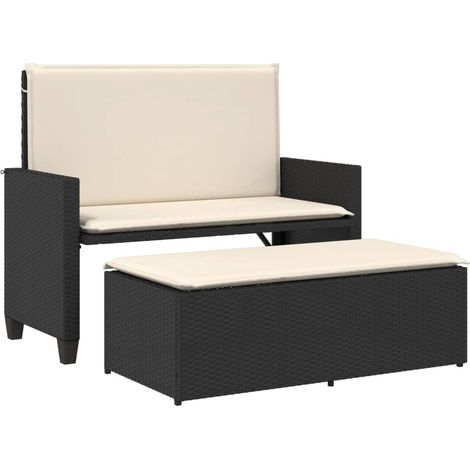 Maison Exclusive - Panca da Giardino con Cuscini e Poggiapiedi Nera in Polyrattan