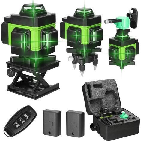 Niveau Laser, Niveaux à bulle laser 4D 16 Lignes Laser Horizontal Vertical d'outil Autonivelant de Niveaux avec Fonction d'auto-nivellement avec 2xBatteries Rechargeables Intégrées Ik (1/4)