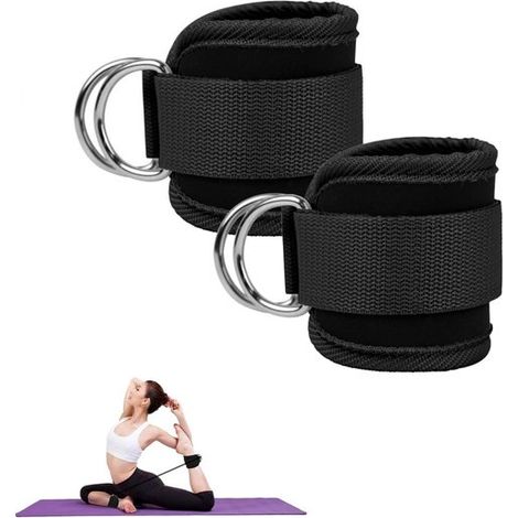1 paio, 46,5x8 cm, Cinghie per caviglie, Fasce per caviglie, per esercizi per glutei, estensori delle gambe, palestra, Accessori sportivi, Con doppio anello a D, ausilio per esercizi, nero (1/5)