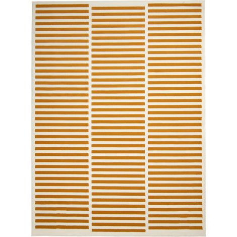 Tapis salon 200 x 290 cm, rayures horizontales crème et beige, texture fine et confort agréable, polypropylène résistant, fabriqué en Belgique