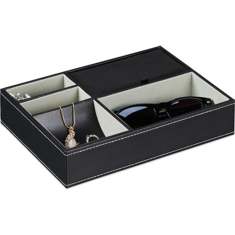 Relaxdays Joyero, Caja para Joyas 5 Compartimientos, Organizador Joyería Pendientes Moderno, 5 x 25,5 x 18,5 cm, Negro (1/5)