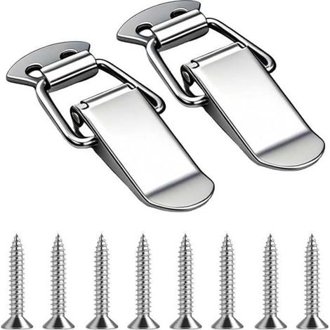 2 pièces Verrouillages à Ressort en Acier Inoxydable 90 mm,Fermeture à Ressort Avec Vis Pour Boîte à Outils,Meuble,Valise,Coffre (1/4)