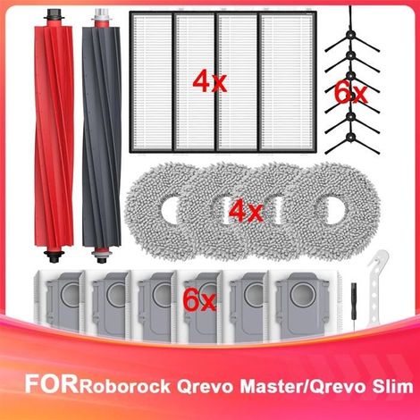 Accessoires pour Aspirateur pour Roborock Qrevo Master/Qrevo Slim Rbot, Brosse à Rouleau, Filtres HEPA, Sacs à Poussière, Lingettes (1/5)