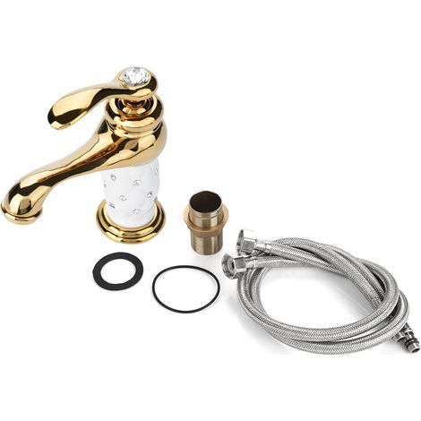 Mischbatterie aus massivem Messing, Warm-/Kaltwasserhahn mit dekorativen Elementen für Waschbecken (gold) (1/5)