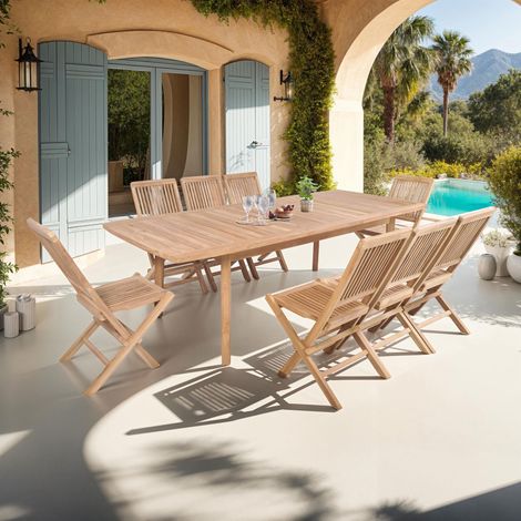 Ensemble de jardin table 240-300 cm + 8 chaises en teck - GARDENA