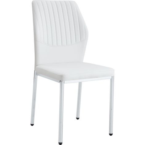 Lot de 4 chaises de salle à manger en PU blanc avec pieds métalliques argentés, design léger et élégant (1/5)