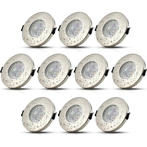 Spot LED Encastrable Salle de Bain GU10,10x 5W Blanc Chaud 3000K Éclairage Encastré,Trou 60-68mm COB Inox 220V,Avec 4 Cadre Spot encastrable,Ampoules douille gu10 (1/5)