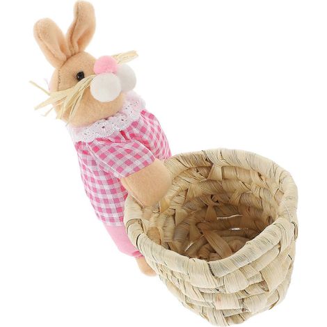 Panier de rangement lapin compatible, 1 pièce, panier rose tissé avec feuilles de maïs (1/5)