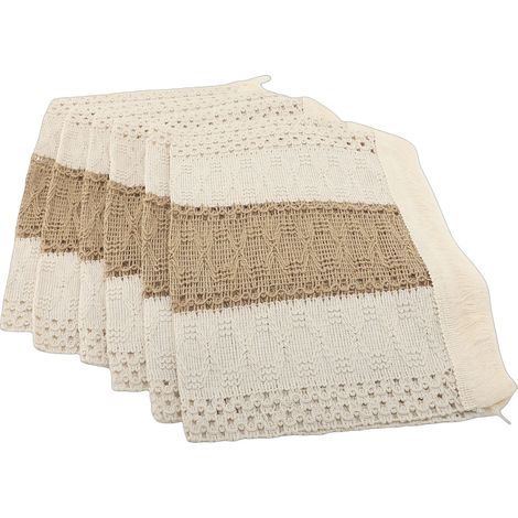Ensemble de 6 sets de table bohèmes en coton et lin tissés, style macramé décoratif, pour une table de cuisine de style campagnard ou un mariage, couleur kaki. (1/4)