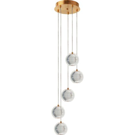 Lámpara colgante redonda dorada y glamurosa con bolas acrílicas, LED de color variable de 28 W, luz brillante de prestigio. (1/5)