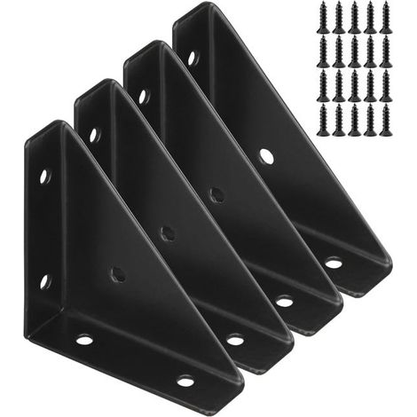 Juego de 4 soportes triangulares, esquineros y soportes para estantes resistentes para mesas y camas, color negro. (1/5)