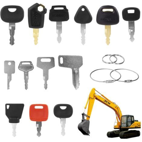 Clé Des Engins de Chantier, 17 Clés Clé D'allumage de Remplacement, Clé de Rechange de Contact, 13 Clés Différentes et 4 Porte-Clés pour Excavateurs, Chariots Elévateurs, Tracteurs (1/5)