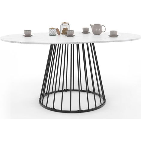 YUNA tavolo da pranzo rotondo allungabile 4-8 persone ALASKA piano effetto marmo bianco e nero 110 - 150 cm (1/5)