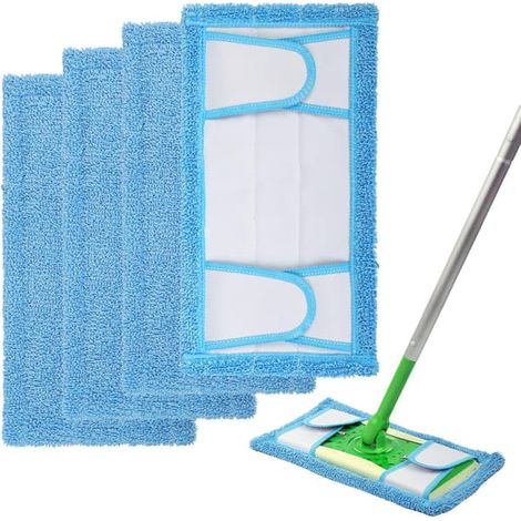 LYERCW - Recharge de 4 lingettes de nettoyage réutilisables pour balai Swiffer Sweeper, en microfibre lavable, de 32 cm (12,5 po), pour le nettoyage des sols durs et des plinthes. Convient pour le net (1/5)