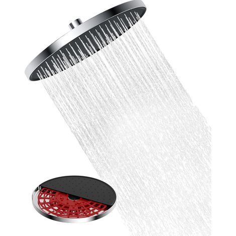 Selbstreinigender Regenbrausekopf, 10 Zoll feste Regendusche, runde Hochdruckduschkopf mit Selbstreinigungsmechanismus, Chrom. (1/5)