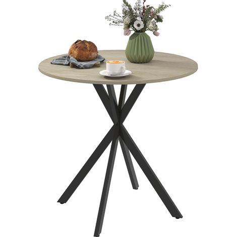 Tavolo da pranzo rotondo in legno effetto rovere Ø80 x 75 cm con gambe in acciaio (1/4)