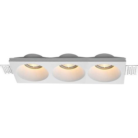 V-TAC VT-11013 Rechteckiger Einbau-LED-Strahlerhalter aus Gips mit abgerundeten Schnitten für 3 Strahler 3GU10/GU5.3 weiß sku 6765 (1/5)