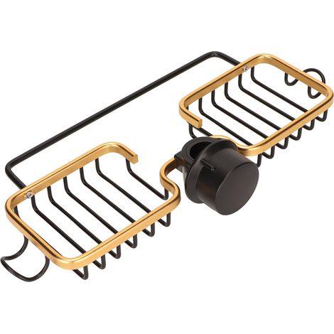 Étagère de rangement pour robinet en aluminium et plastique avec deux compartiments et barre porte-serviettes pour éponges et chiffons, style cuisine/salle de bain, noir et or (1/5)