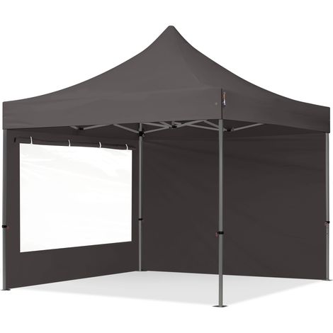 3x3m Pop Up Gazebo PREMIUM Steel 40 mm, incl. Sidewalls with Panorama Windows, dark grey High Performance Polyester approx. 350g/m² (1/5)