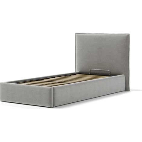 letto singolo "zoom" in tessuto colore perla con rete e contenitore, 90x190 cm