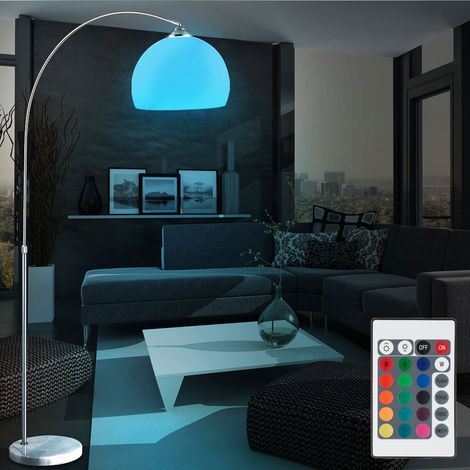 Lampadaire en arc LED, réglable en hauteur, lampe en arc, blanc, dimmable, pied en marbre, lampadaire, 1x E27 8,5 watts changeur de couleurs LED RVB, salon, chambre à coucher, salle à manger