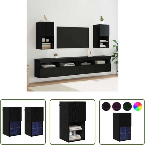 Holz TV-Schrank - Wandmontierte TV-Schränke 2 pcs Schwarz Eichen-Optik (1/5)