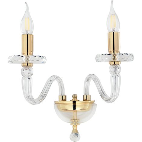 Applique 38 cm BACH senza paralume in vetro trasparente 2 Luci Oro (1/2)