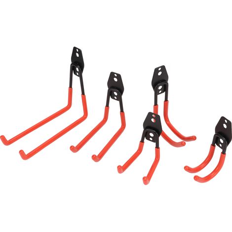 Lot de 5 crochets doubles muraux 40kg, support vélo robuste, fixation murale, rangement garage, cave, atelier, chaise, échelle, camping-car, couleur orange (1/5)