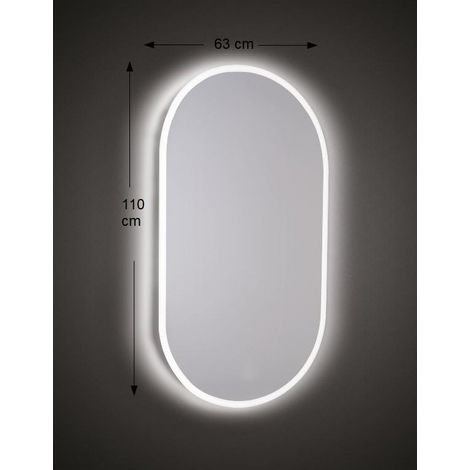 Miroir mural découpé 63x110 cm épaisseur 4 mm avec sablage à LED et cadre en ABS noir (1/2)