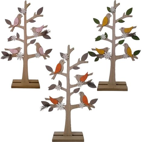 Albero di pasqua in legno con uccelli rosa arancio giallo e verde decorazioni pasquali per casa vetrina negozio in legno 43cm - colorigenerali: arancio (1/4)