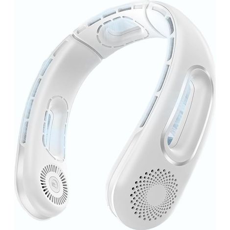 JSSEVN - Ventilador de cuello, ventilador de mano sin aspas, portátil y recargable, ventilador de refrigeración de 360°, para viajes y exteriores, color blanco. (1/5)