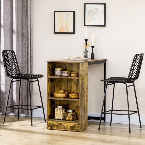 Set aus 2 Barhockern im Bohème-Design, 66 cm hoch, mit Fußstützen aus Metall und PE-Rattan – schwarz