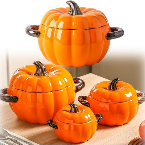 1PCS Cocotte Fonte Forme Citrouille, Marmite Citrouille Induction，Orange：Large, Cocotte Fonte Émaillée Halloween, Gants Tapis Thermique Inclus, Tous Feux Four, Cuisson Homogène, Couvercle Étanche Mijo (1/5)
